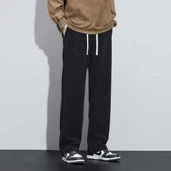 Stretch Stripe Corduroy Pants Thick Elastic Waist Baggy Straight Jogger Trousers