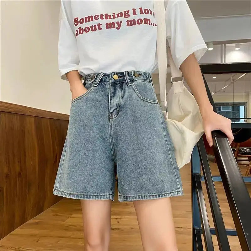 Blue Denim Casual Baggy Wide Jeans Shorts