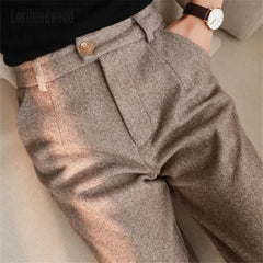 Woolen Pants Harem Pencil High Waisted Casual Suit Pants Office