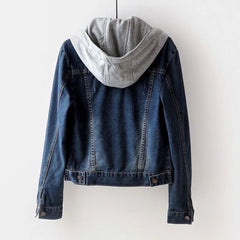 Denim Jacket Woman Hooded Short Style Clothing Retro Long Sleeved