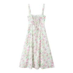 Floral Print Cross Lacing up Bandage Back Sling Dress