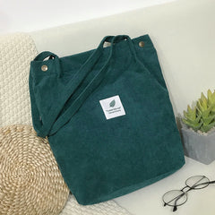 Women Corduroy Shopping Shoulder Bags Reusable Casual