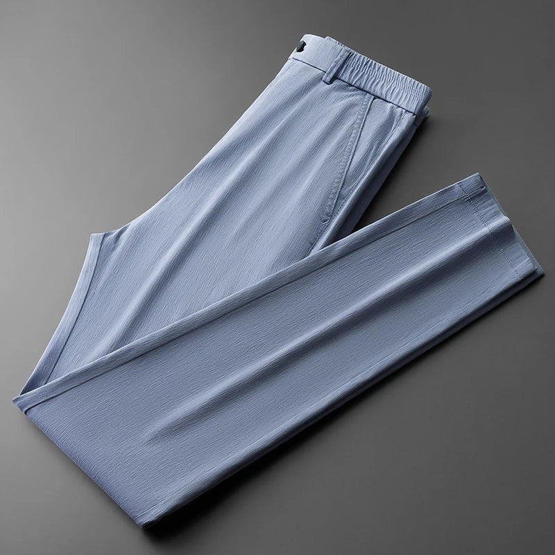 Casual Men Business Thin Straight Pant Brand Elastic Waist