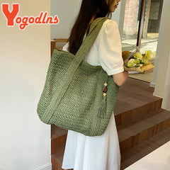 Design Straw Woven Tote Bag Casual Large Capacity Tassel Handbags