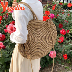 Summer Hollow Round Straw Bag For Women Beach Bag Bohemia Style