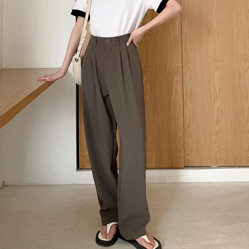 High Waist Suit Pants Fall Straight Office Ladies Fashion Trousers