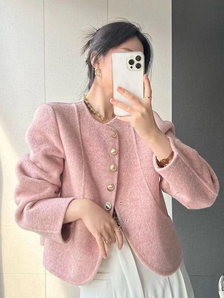 French Elegant Tweed Jacket Fashion Sweet Single Breasted Coat