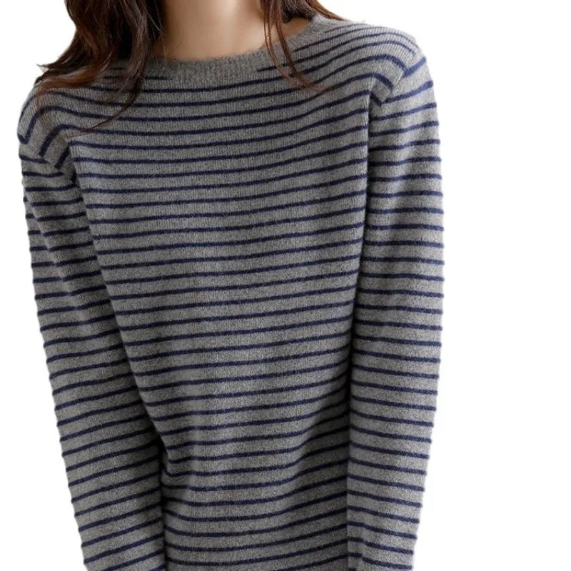 Sweater Casual O-neck Stripe Pullovers Long Sleeve Fashion Knitwear Jumper