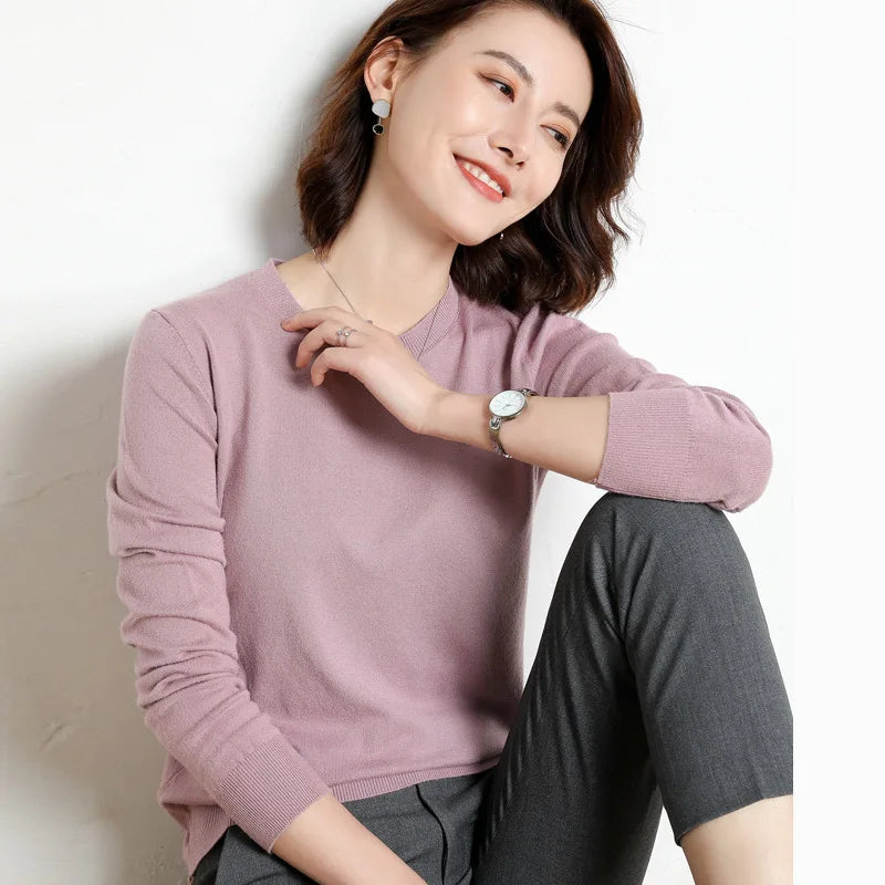 Women Sweater O-neck Basic Pullover Casual Pulls Jumpers