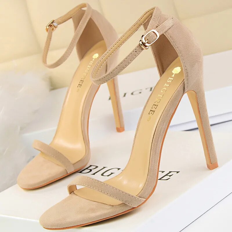 Shoes Summer Sandals Suede Hollow High Heels Stiletto