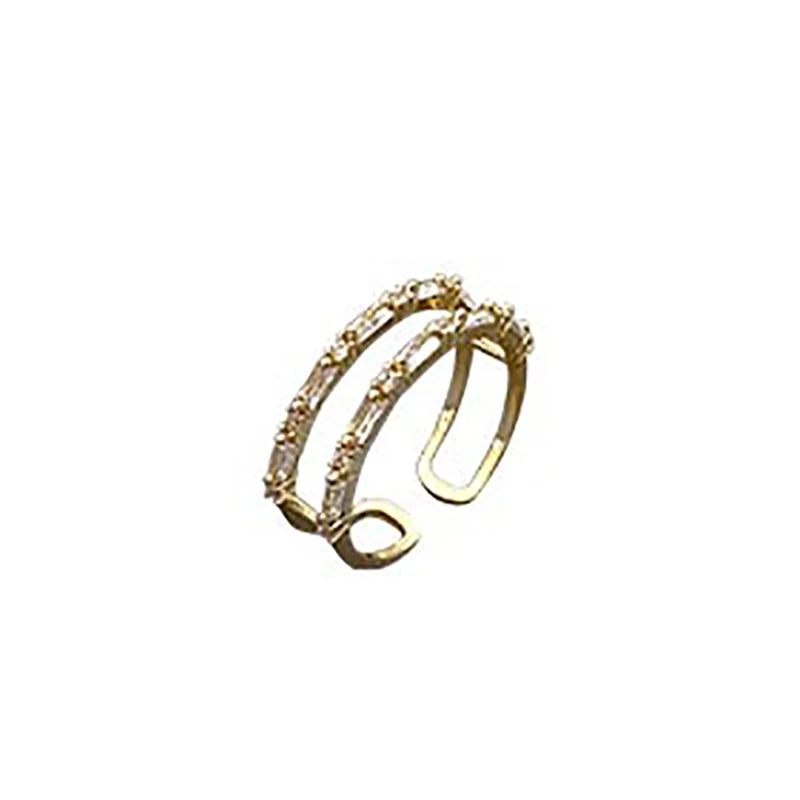 Classic Zircon Gold Color Double Layer Open Rings