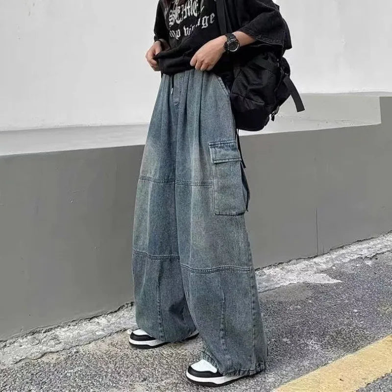 Y2k Baggy Cargo Jeans for Men Oversize Wide Leg Denim Pants