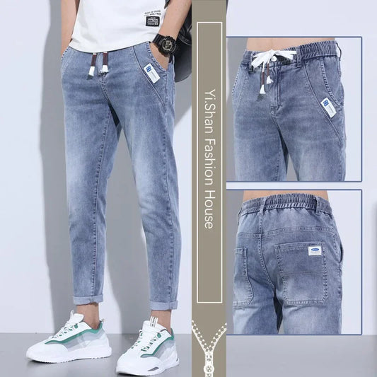 Summer Thin Style Street Work Pants Men's Elastic Waist Jogger