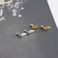 Fashion Simple Ear Bone Piercing Screw Beads Leaf Stud Earrings