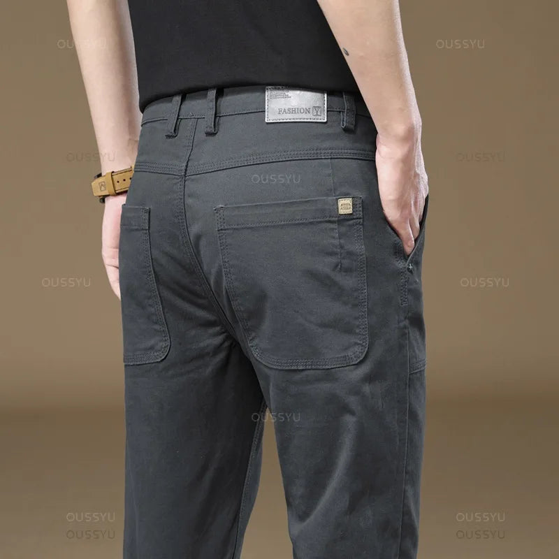 Clothing Men's Cargo Work PantsThick Solid Color Wear