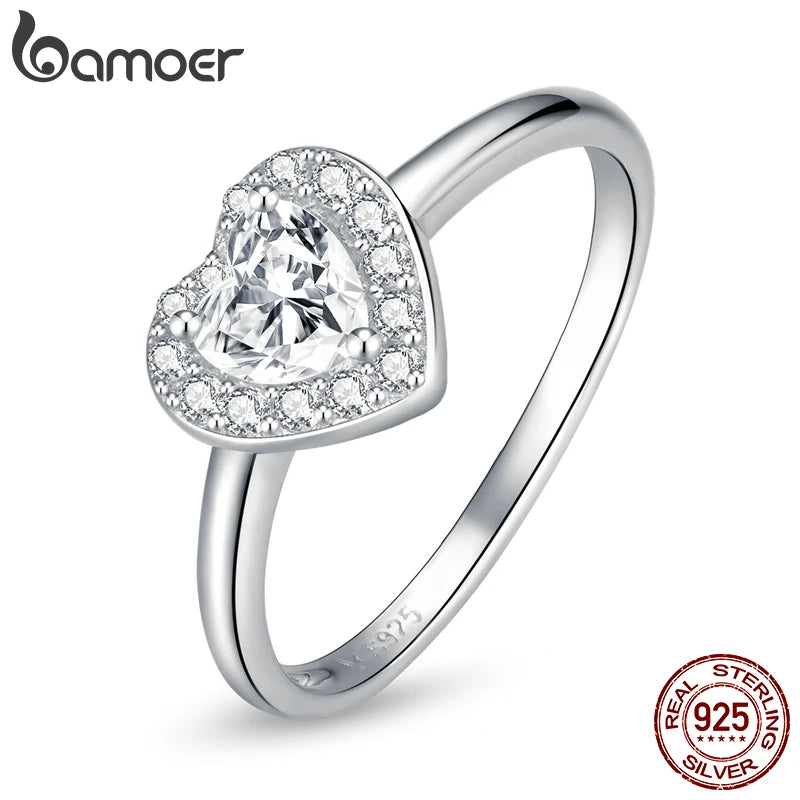 Silver Bright Love Dazzling Shiny Heart Shape Crystal Finger Ring