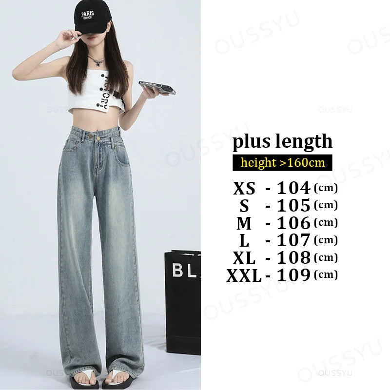 Woman Jeans Thin Loose Wide Leg Straight High Waisted Pant