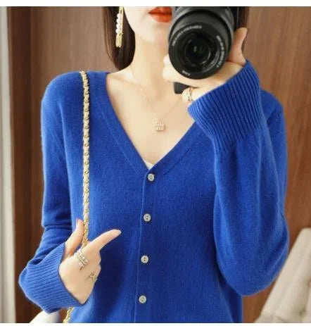 Cardigans Single Breasted V-neck Solid Knitted Sweater Outerwear