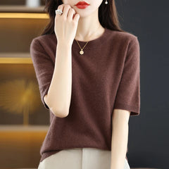 Short-sleeved Knitwear O-neck T-shirt Pullover Tops Sweater