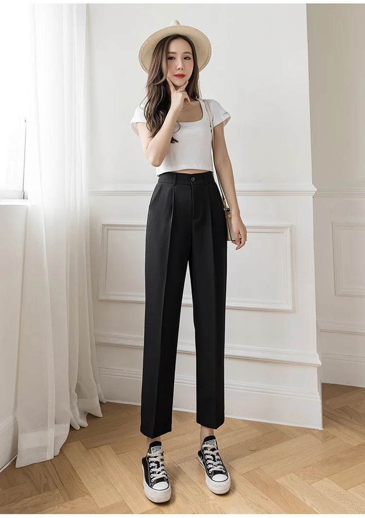 Suit Harem Pants Women Fashion Elastic High Waist Casual Trousers