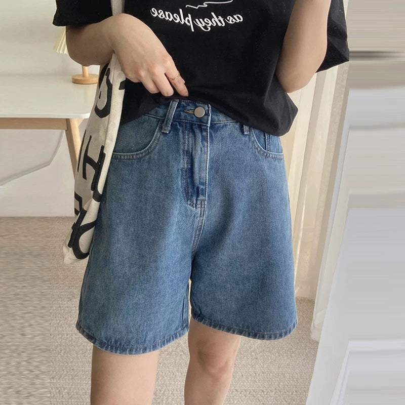 Classic Denim Shorts Summer Blue High Waisted Shorts Casual Wide Leg