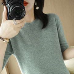 Sweater Short Sleeve O-neck Slim Fit Knitted Pullovers