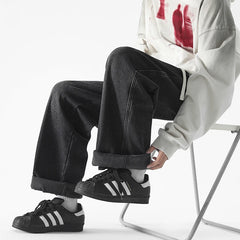 Men's Fleece Thickened Warm Jeans Baggy Straight Fashion Casual