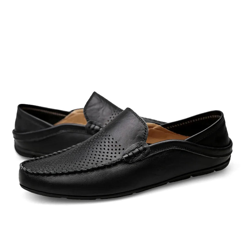 Summer Men Casual Shoes Leather Moccasins Breathable Slip on