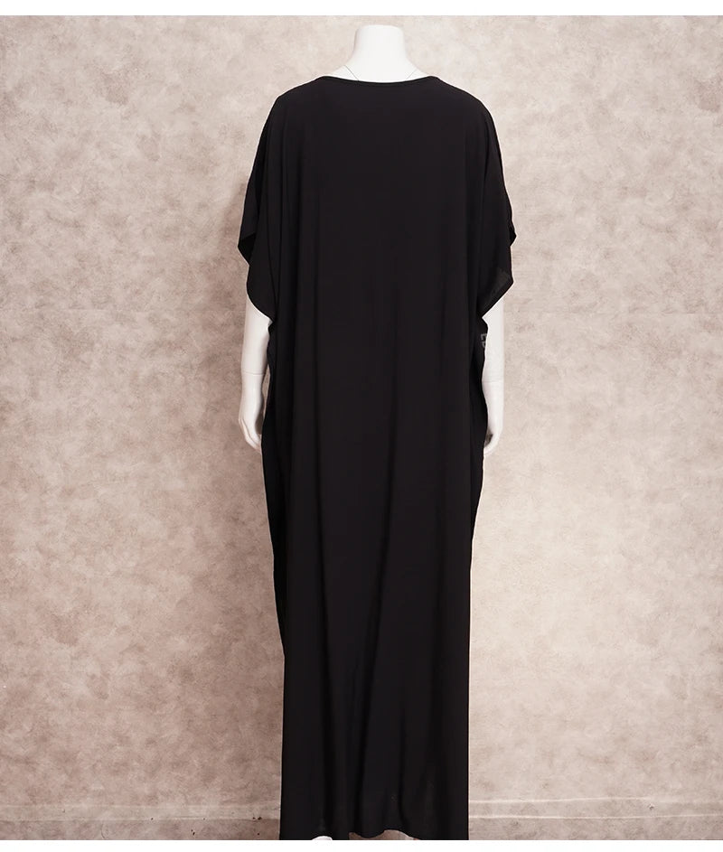 Embroidered Kaftan Long Black Tunic Loose Maxi Dress