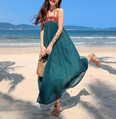 Boho Beach Sleeveless Backless Strap Dresses Robe Vintage Chiffon