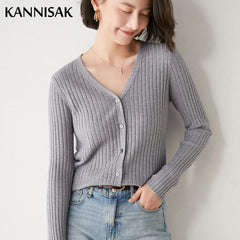 Sweater Cardigans V-neck Single Breasted Slim Fit Stretch Knitted Tops