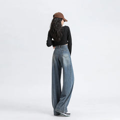 Jeans High Waist Wide Leg Cotton Denim Clothing Straight Pant