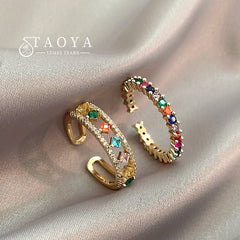 Shiny Color Zircon Gold color Open Rings Fashion Jewelry