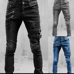 Men Slim Jeans Male Pants Elastic Streetwear