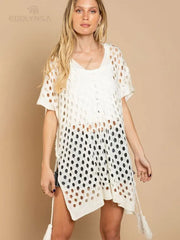 White Mesh Dress Bikini Cover-ups See Through Hollow Out Mini Dress