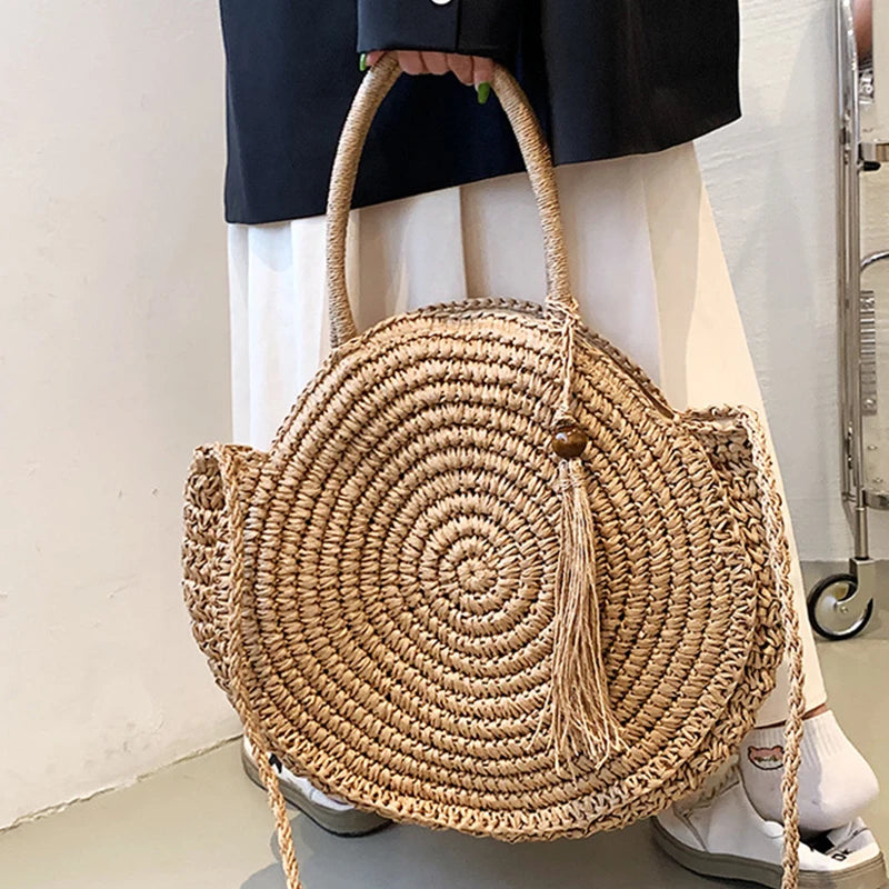 Summer Hollow Round Straw Bag For Women Beach Bag Bohemia Style