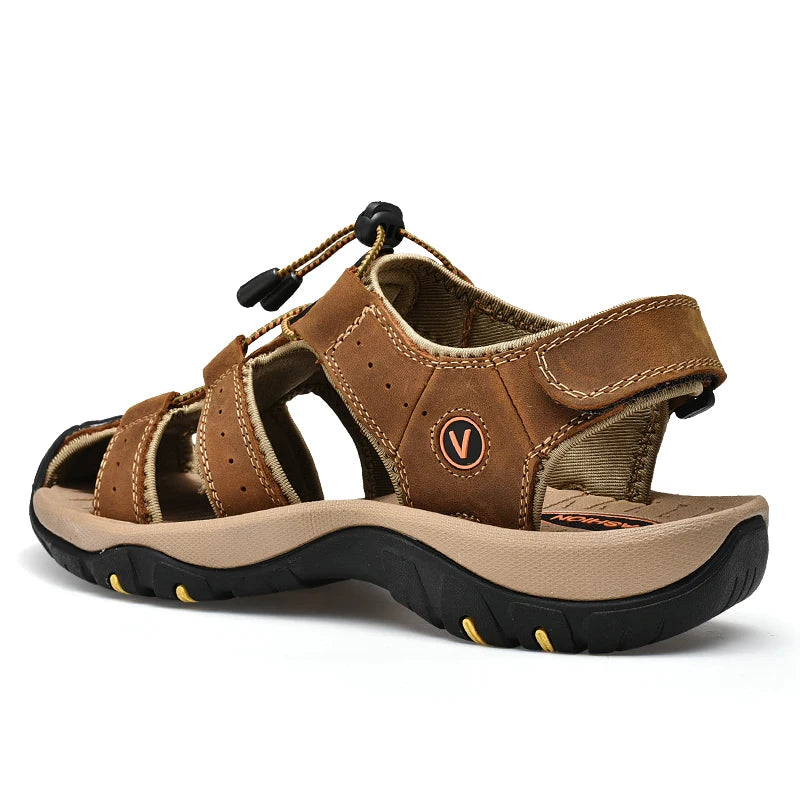 Summer Men Sandals Genuine Leather Mens Outdoor Plus Size