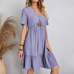 Vintage Solid Elegant Dress Fashion Casual V-Neck High Waist