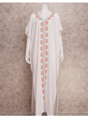 Long White Embroidered Plus Size Kaftan Maxi Dress