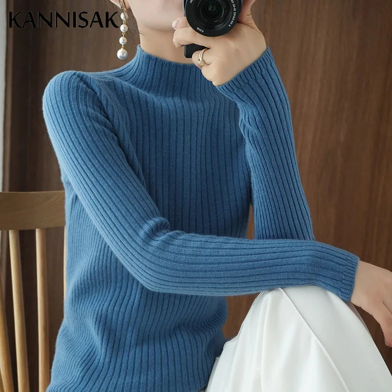 Sweater Solid Mock Neck Shirt Slim Fit Stretch Pullovers