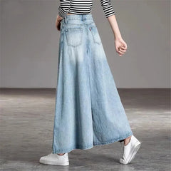 Loose Culotte Wash Vintage Wide Leg Jeans Women Oversize