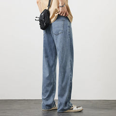 Thin Men's Lyocell Loose Straight Jeans Wide Leg Denim Trousers