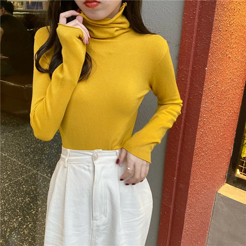 Turtleneck Women Sweaters Knitted Pullover Long Sleeve