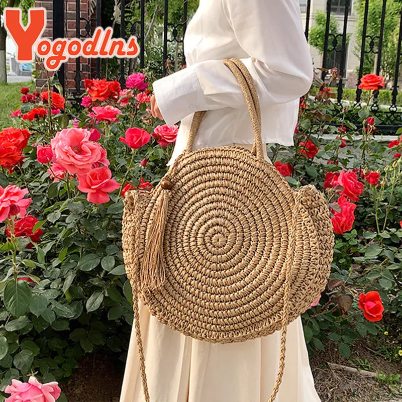 Summer Hollow Round Straw Bag For Women Beach Bag Bohemia Style