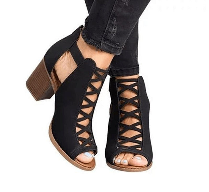 Casual Rome Ankle Boots Ladies Sandals Middle Heels