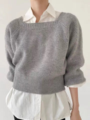 Vintage Square Collar Sweater Long Sleeve Jumper Fashion