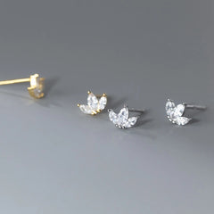 Silver Shiny Small Leaf Zircon Stud Earrings Fashion Jewelry