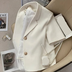 Elegant Shorts Sleeve Blazer Fashion Notched Neck Office Jacket