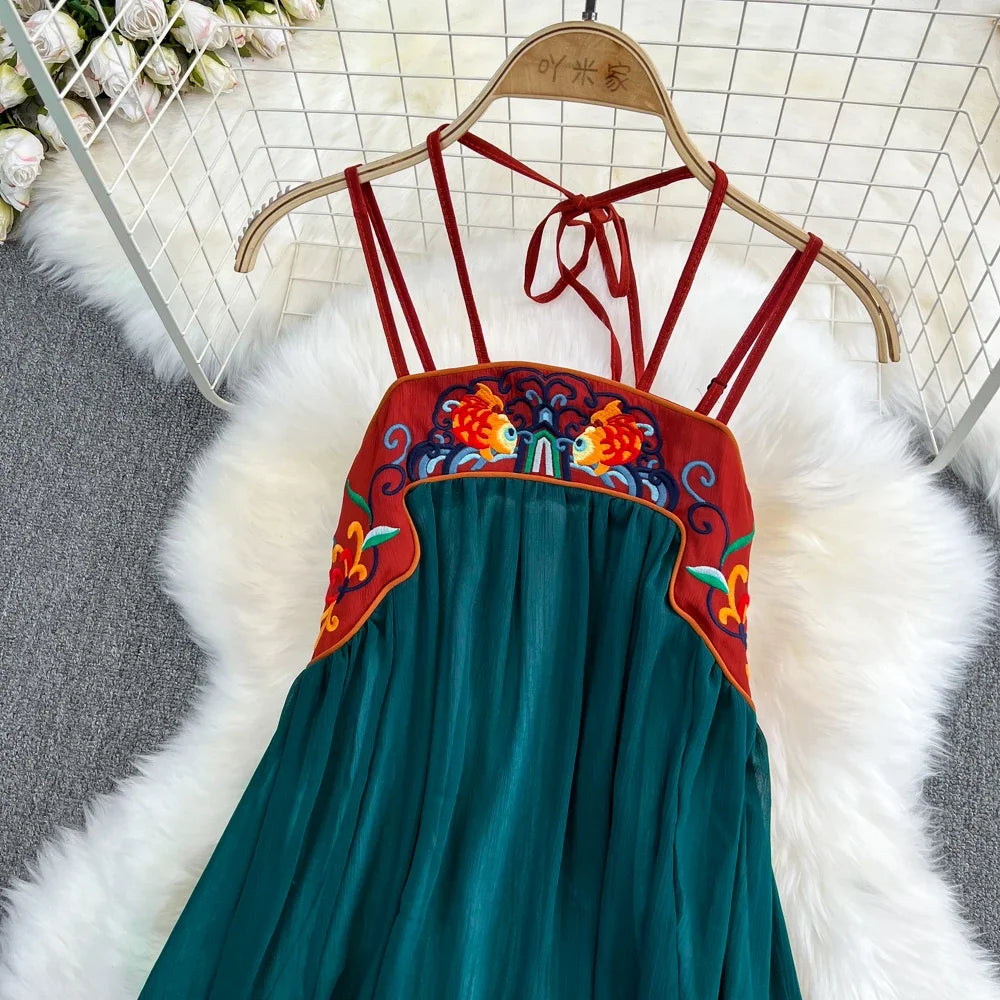 Boho Beach Sleeveless Backless Strap Dresses Robe Vintage Chiffon