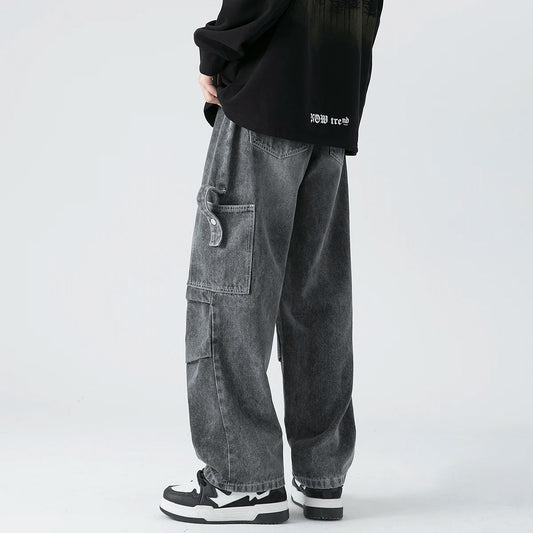Men's Denim Wide-leg Pants Baggy Cargo Jeans High Street